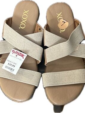 XOXO Beige Crisscross Strap Slide Sandals